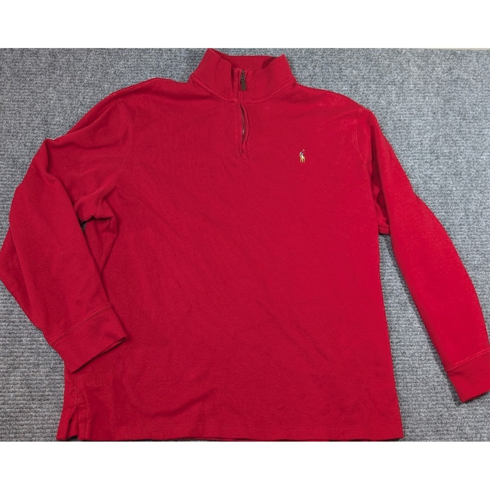 Men Polo Ralph Lauren‎ Red 1/4 Zip Sweater Shirt Size 2XL Golf Pullover Estate